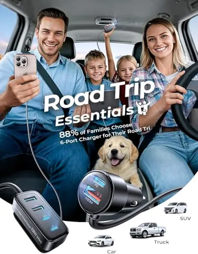 AINOPE 108W Car Charger Review: 6-Port Road Trip Charger image 2